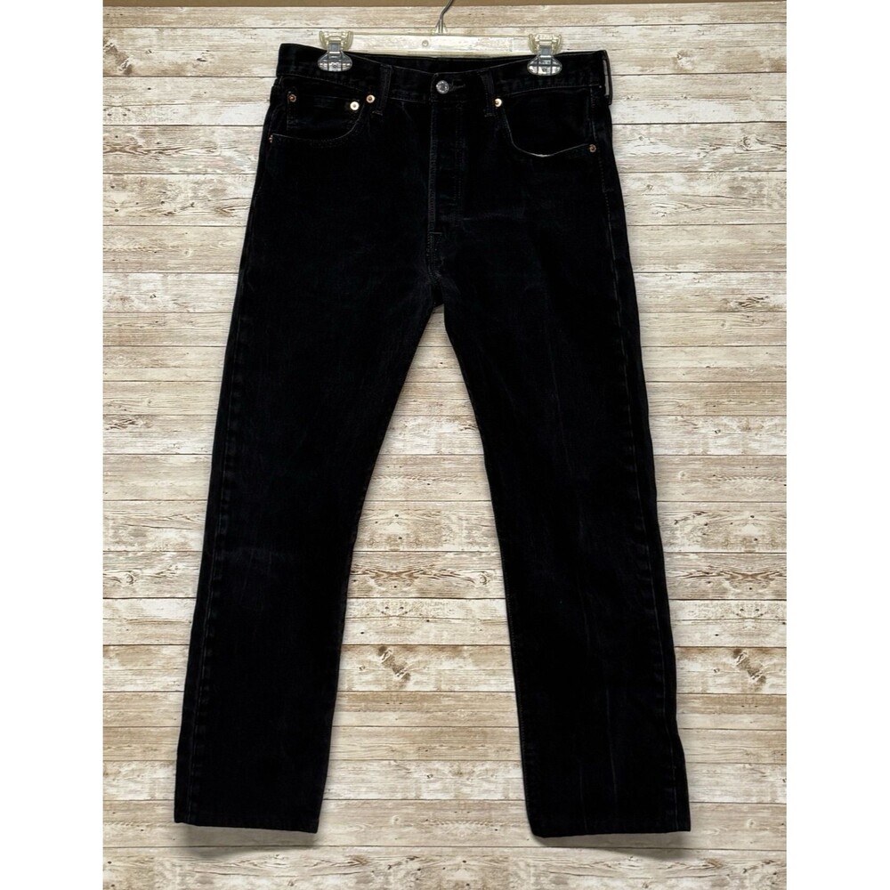 Levis 501 Jeans Mens 33x36 (Fits 33x30) Black Denim Cotton Stretch Button Fly